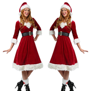圣诞制服派对服装圣诞写真服圣诞节红裙圣诞老人女cos服毛绒红裙