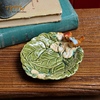 欧式陶瓷家居饰品绿色荷叶小鸟陶瓷釉面装饰盘子瓜子碟果盘摆件