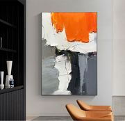 现代抽象油画肌理黑白橙轻奢落地玄关客厅沙发装饰画餐厅大幅挂画