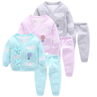 新生儿毛衣套装秋装初生，婴儿毛线衣服宝宝系带，和服线衣针织开衫