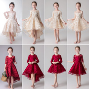 儿童礼服公主裙女童生日加厚红色长袖女孩花童婚纱钢琴演出服冬季