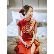 改良红色旗袍年结婚礼服中式回门女敬酒风2021复古中国服新娘