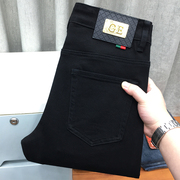 黑色牛仔裤男夏季薄款九分裤欧货高端潮流直筒宽松休闲纯黑长裤