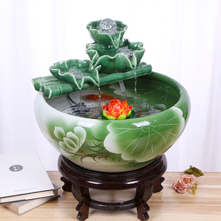 景德镇陶瓷鱼缸客厅桌面创意流水，金鱼缸(金鱼缸)喷泉，家用小型养鱼盆摆件