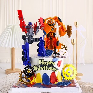变形汽车人拼装机器人蛋糕装饰摆件插件超人男孩娃娃儿童生日配件
