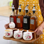 调料盒油盐酱醋壶套装厨房，家用玻璃油瓶组合陶瓷，佐料盒欧式调味罐