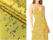 重磅真丝布料黄色，底小麦穗印花弹力宽幅，桑蚕丝绸缎连衣裙旗袍面料