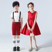 六一儿童合唱演出服小学生大合唱女童红色舞蹈礼服裙朗诵表演服装
