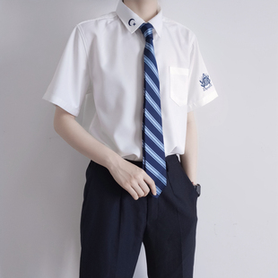 刺篇破星原创日系jkdk制服，短袖深蓝色刺绣学院风衬衫男女款