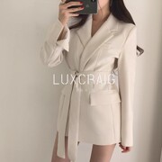 LUXCRAIG法式小个子中长款秋冬人字纹复古毛呢连衣裙收腰显瘦外套