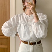 白色宽松衬衫韩国东大门2024女装chic拼接镂空圆领百搭气质
