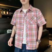 夏装短袖衬衫男学生，韩版日系经典格纹衬衣，衬褂寸衫短信小外套