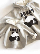 秋冬卡通熊猫加绒加厚亲子装一家三口母子母女装连帽长袖卫衣