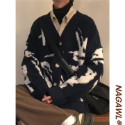 NAGAWL2023冬季宽松美式复古潮牌男装开衫毛衣外套加厚针织衫