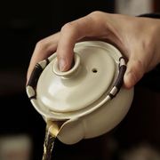 米黄汝窑大号盖碗茶杯防烫单个泡茶不烫手手抓壶茶碗高端茶具套装