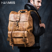 hanmiis头层牛皮大容量，双肩包旅行袋，包全真皮男士背包书包