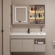 橡木浴室柜智能镜柜陶瓷一体盆，卫生间洗漱台现代轻奢洗脸池洗手池