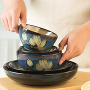 定制碗碟套装 家用日式加厚彩色可爱46人微波炉饭碗汤碗菜盘陶瓷