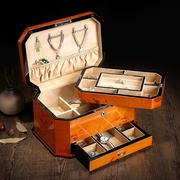 罗威钢琴漆烤漆实木首饰盒珠宝首饰收纳盒木质多层首饰收藏盒带锁