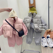 韩国女童冬装2023款加绒套装洋气儿童卫衣加厚休闲运动三件套童装