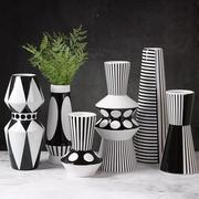 黑白条纹陶瓷花瓶花器工艺品摆件创意简约外贸软装饰品定制