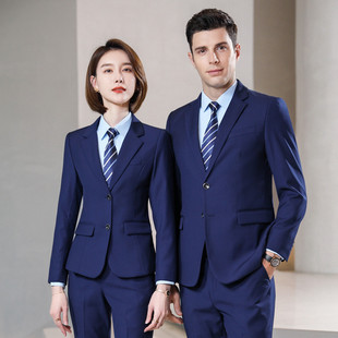 凯迪拉克4S店展厅工装宝蓝色西服男女销售经理工作服职业西装套装
