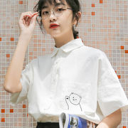 尖领韩版百搭衬衣女2024年夏季短袖白色衬衫小众设计感叠穿上衣