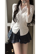 学院风jk制服套装白色长袖衬衫上衣女春季格子百褶半身短裙两件套
