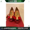 香港直邮ferragamo菲拉格，慕女士坡跟鞋红色，皮革露趾蝴蝶结时尚