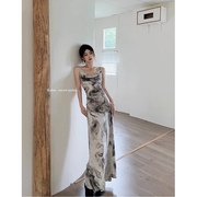 夏季新款气质纯欲露肩无袖抹胸连衣裙女韩系高级感收腰显瘦长裙子