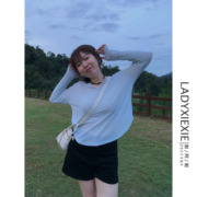 LADYXIEXIE 韩版慵懒风宽松t恤女长袖上衣女夏薄款防晒罩衫女短款