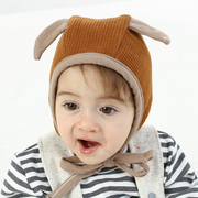 韩版婴儿护耳帽子秋冬纯棉，保暖牛角帽，可爱宝宝超萌胎帽新生儿