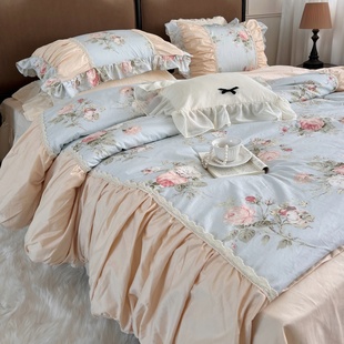 法式公主风床上四件套全棉纯棉床单被套大花玫瑰田园风碎花小清新