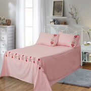 外贸出口粉色纯棉绣花床单单件枕套100全棉睡单单件刺绣床上用品