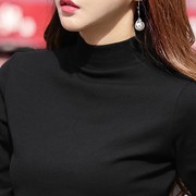 黑色半高领打底衫女纯棉内搭中领长袖t恤女2025新款秋冬洋气上衣