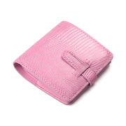 聚变纯手工皮具高端定制粉色蜥蜴皮相框版经典真皮插带短钱包钱夹