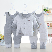 婴儿棉衣三件套宝宝，棉袄套装冬加厚背带裤，3-6-9个月1岁新生儿衣服
