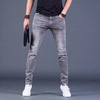 烟灰色弹力牛仔裤男夏季薄款2023年修身小脚，男士休闲潮牌长裤