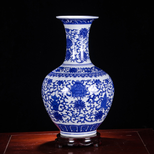 景德镇陶瓷器花瓶插花摆件青花瓷，仿古中式家居，客厅博古架小装饰品