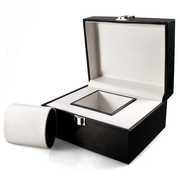 高档单个表盒带锁皮质表盒时装手表包装盒子白高级手饰收纳盒