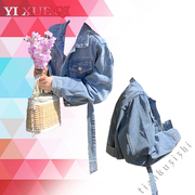 YIXQ早秋短款牛仔布外套女春秋韩版设计感法式风小众宽松复古上衣