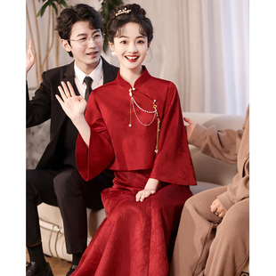 红色敬酒服新娘旗袍套装，结婚便装回门新中式，轻国风订婚礼服裙