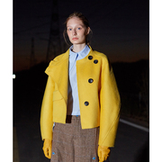 N·MORE设计师品牌 秋冬 鹅黄色短款纯羊毛廓形外套