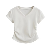 欧货v领短袖t桖女2023夏季修身型显瘦小衫，设计感小众短款上衣