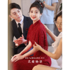 中式新娘敬酒服2024蕾丝酒红色订婚旗袍夏季高级感结婚礼服女