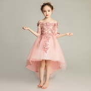 粉色花童礼服公主裙儿童演出服，蓬蓬纱女童小主持人，生日晚礼服长袖