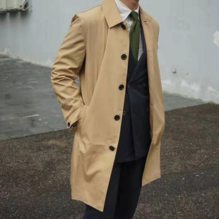 FOX UMBRELLAS 男女士风衣中长款单排扣带帽休闲外套防雨纯色大衣