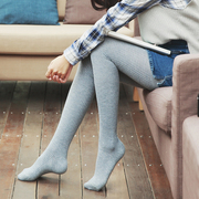 日本羊毛连裤袜显瘦竖条纹针织秋冬季加绒加厚保暖打底袜子女外穿