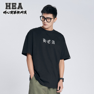 商场同款HEA国潮醒狮哥特字体创意LOGO男女同款无性别短袖T恤