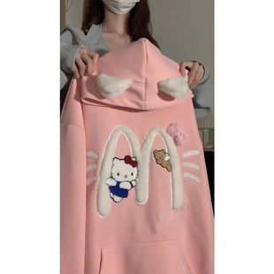 温柔可爱耳朵，hellokitty印花卫衣女春秋韩系宽松oversize甜美外套